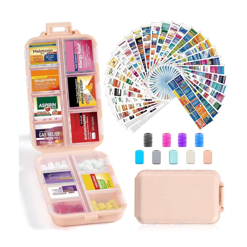Travel Pill Organizer Box with Medicine Name Labels -Pocket Daily Pharmacy Case